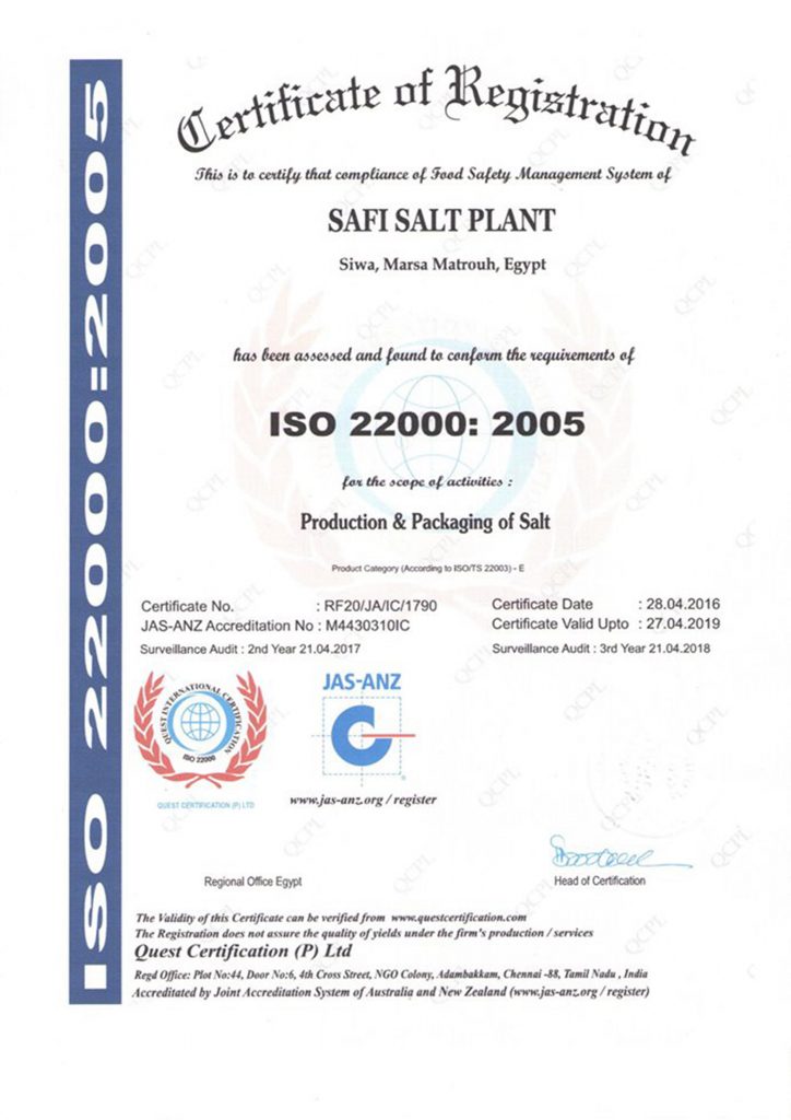 ISO 22000:2005 for the Production & Packaging of Salt